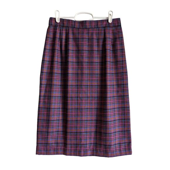 VINTAGE SAG HARBOR Purple Plaid Mid-length Skirt Size 10 - Picture 1 of 12